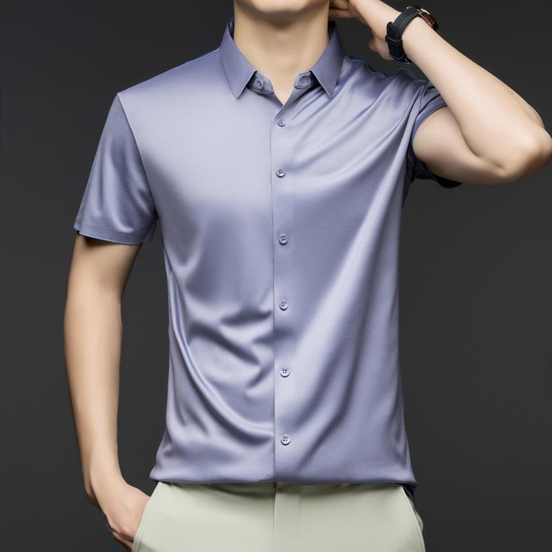 2025 Herren Sommer Eis Seide Kurzarmhemd - Atmungsaktiv, Knitterarm, Nahtlos, Einfarbig, Vielseitig Business Casual
