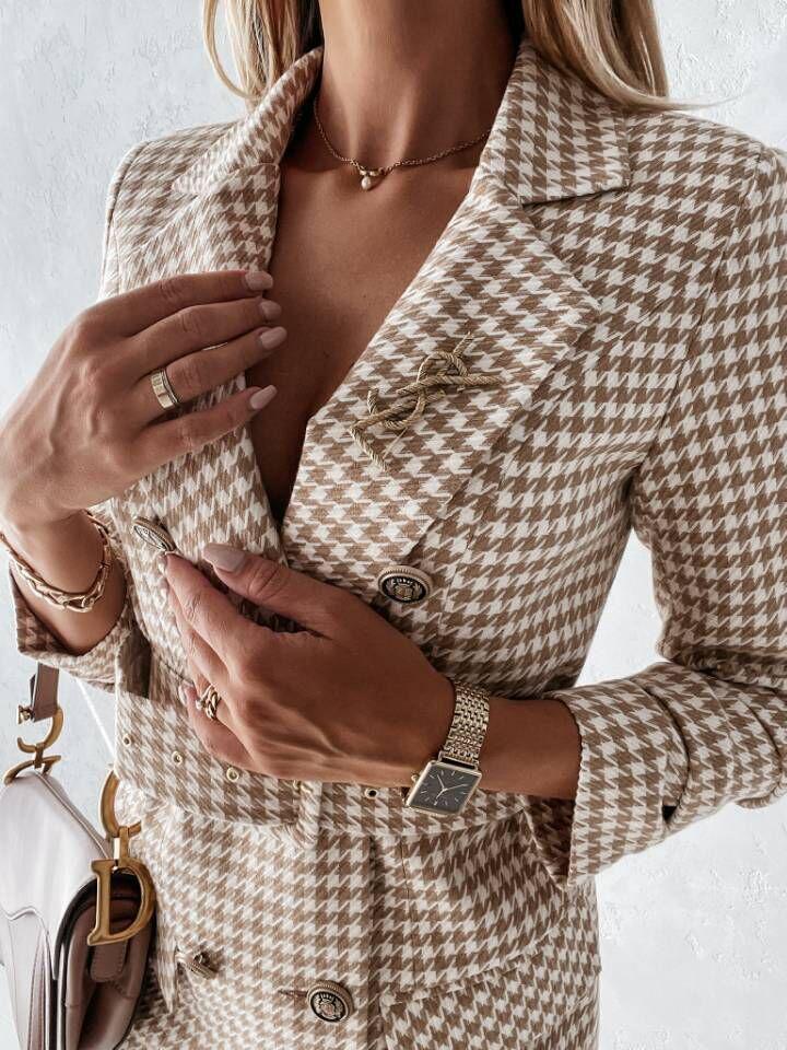 2021 Podzim/Zima Barevný Kabát Šaty S Páskem a Dlouhým Rukávem