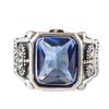 Colorful Retro Inlaid Square Blue Zircon Crown Ring Trendy Men'S Personality Ruffian Handsome Temperament Domineering And Adjustable