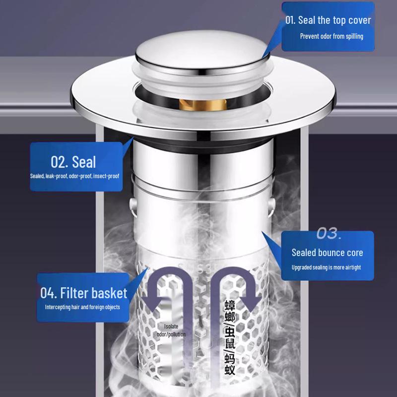 Universal 304 Washbasin Filter Bounce Core Leak Stopper - Sink Drainer & Deodorant for Kitchen and Bathroom.