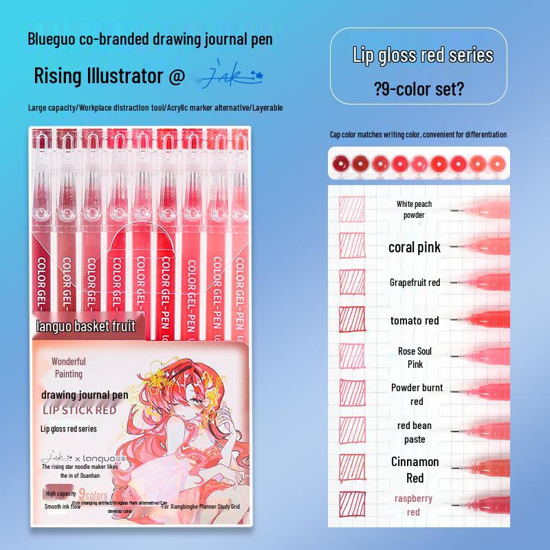 Blue Fruit Nine-Color Gel Journal Pens for Students - Doodle, Color, and Highlight with Fluorescent Markers