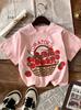 New Cotton T-shirt with Tomato Print for Kids, Casual Round Neck, Cotton Material, Suitable for Daily Wear, Spring Summer Autumn