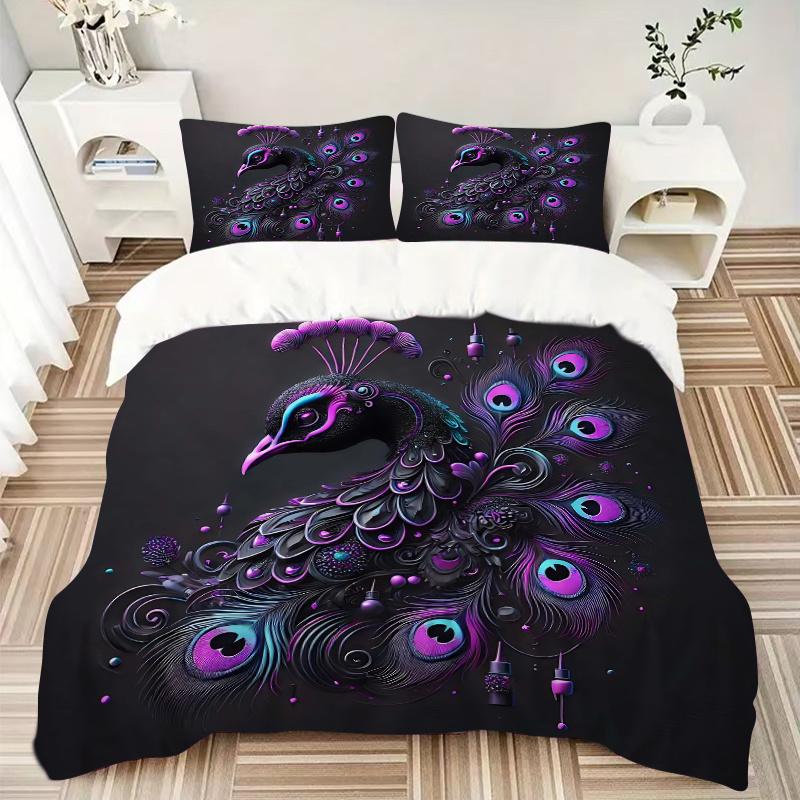 3pcs Enchanted Peacock Printed Duvet Cover Set (1 * Cover+2 * Pillowcase, Without Core), Suitable for Home Bedroom, Guest Room, Dormitory Decorat