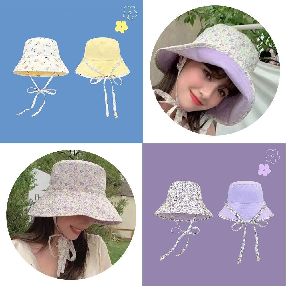 

Big Brim Sun Caps Lace-up Women s Caps Fashion Bucket Hats Summer