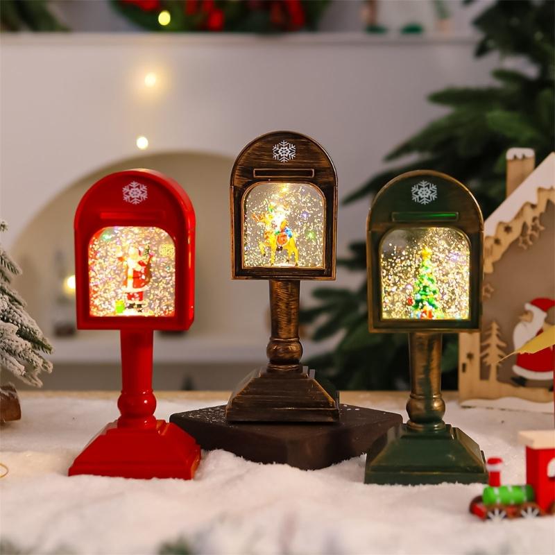 Glowing Musical Christmas Mailbox Crystal Night Light for Indoor Holiday Room Decoration USB Powered Table Lamp