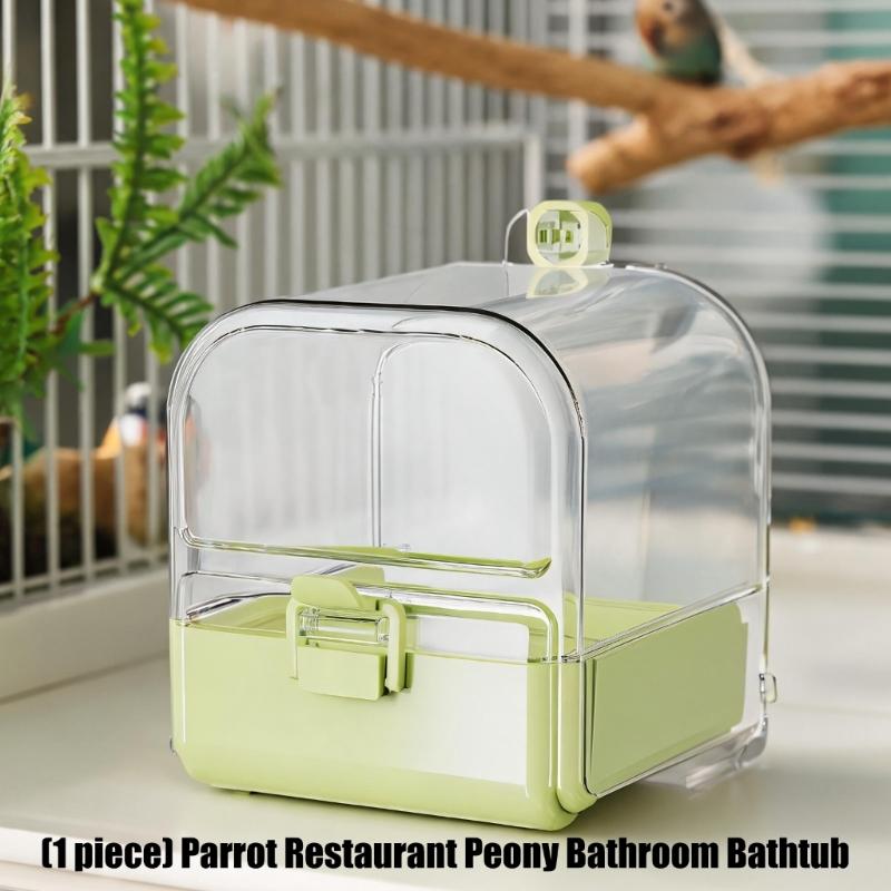Small Bird Hanging Bath and Food Accessory for Birdcages, Cage Station for Companion Birds and Indoor Cage Use