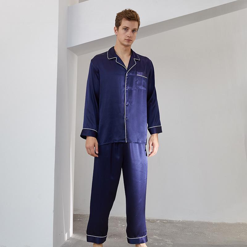 Men's Silk Pajama Set: Butterfly Embroidered Long Sleeve Top & Pants, 100% Mulberry Silk