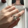 Three-Line Iris Zircon Retro Ring – High-End Wide Band Women's Jewelry