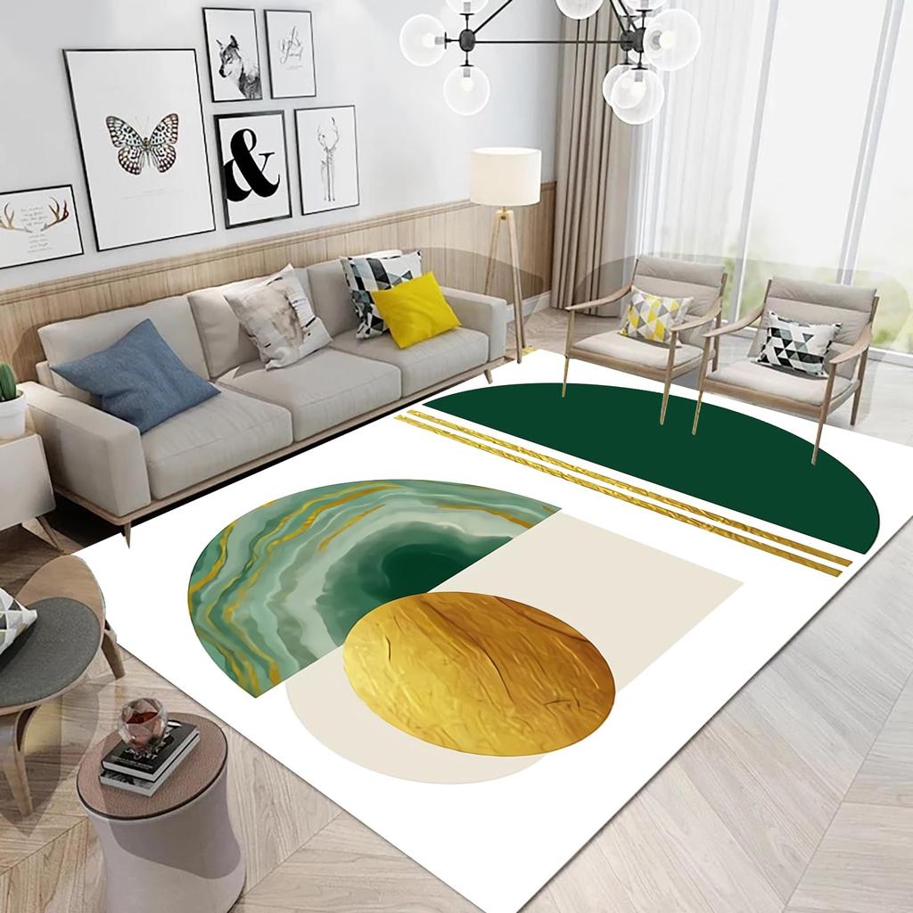 Boho Mid Century Style Area Rug Modern Plant Leaves Carpet Non Slip Abstract Art Floor Mat for Living Room Bathroom Office Decor