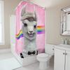Rainbow Llama Shower Curtain Pink Background With White Furry Character Costume Shirt Bow Tie Design For Bathroom Decorations