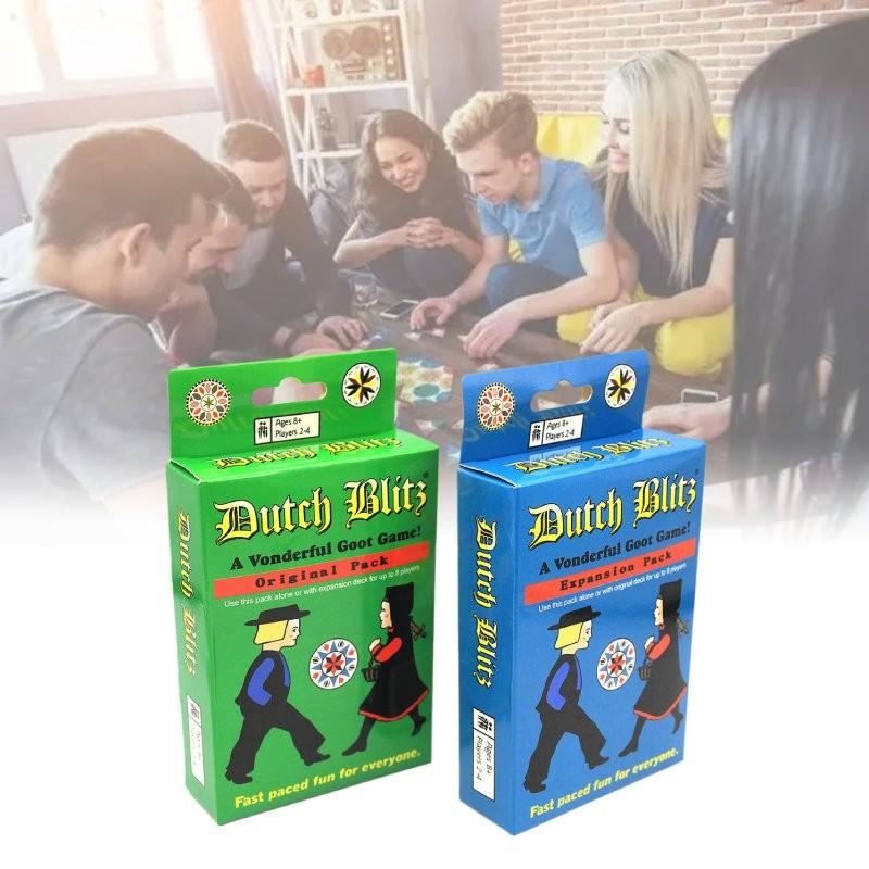 Een spannend Nederlands Blitz-kaartspel voor het hele gezin met kleurrijke kaarten in blauw en groen.