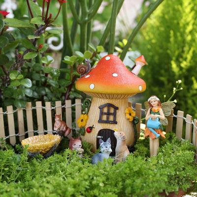 Conjunto de Decoração Casa Cogumelo Fada Jardim, Decoração Paisagem Jardinagem Doméstica Bonsai Artesanato em Resina