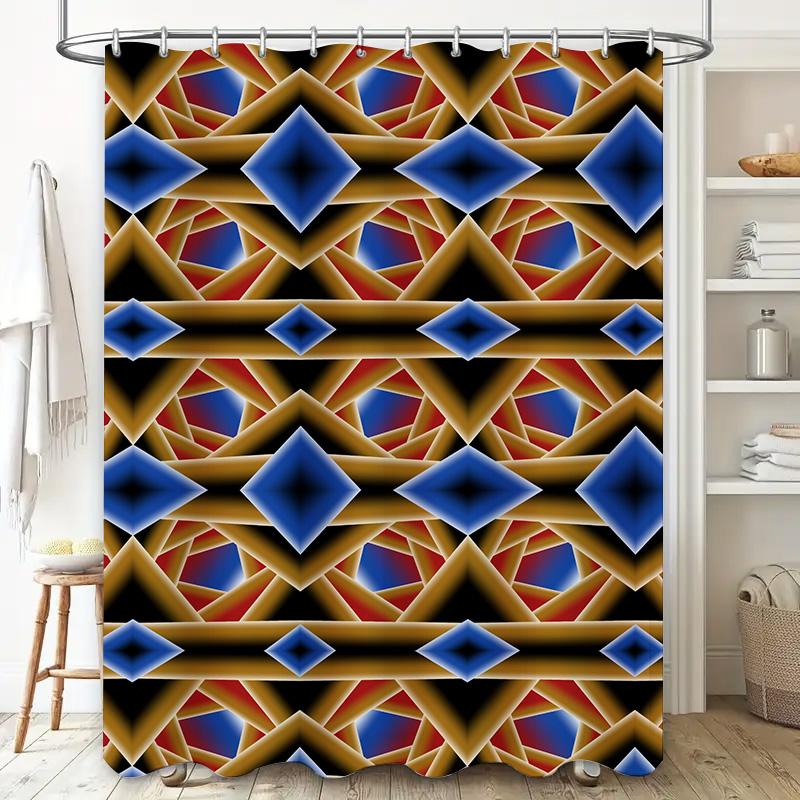 Blue Red Gold Geometric Shower Curtain Waterproof Home Decor Bathroom Decoration Print Shower Caddies 3D Printed Curtains Blue W