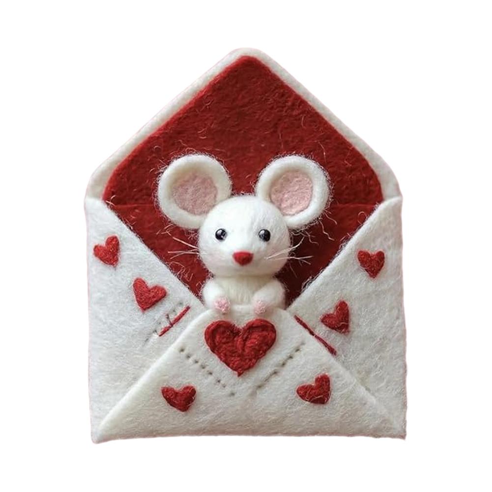 Schattige muisjes van vilt voor Valentijnsdag, kerstversiering van wolvilt, handgemaakt doe-het-zelf knutselpakket, cadeau voor op je bureau.