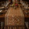 Dining Room Table Runner Jacquard Runner, Vintage Floral Elegant Tassel Edge with Tassels for Home Party Decor