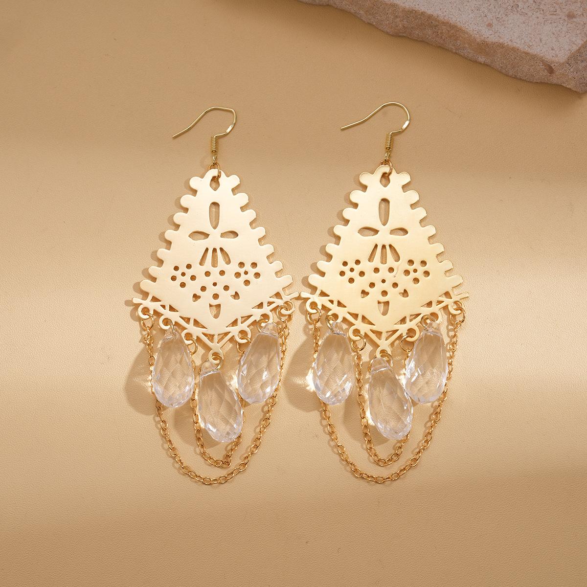 

Metallic glass water droplets fringed ear hooks retro earrings personalized earrings