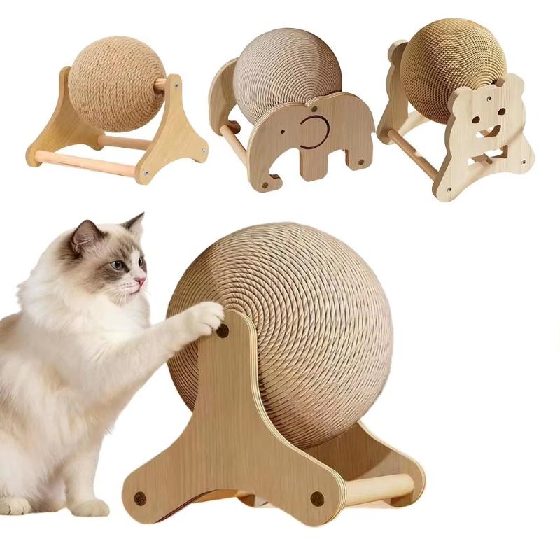 Elephant Shaped Cat Scratcher Solid Wood Stable Triangular Sisal Ball Toy for Home Pet Cats