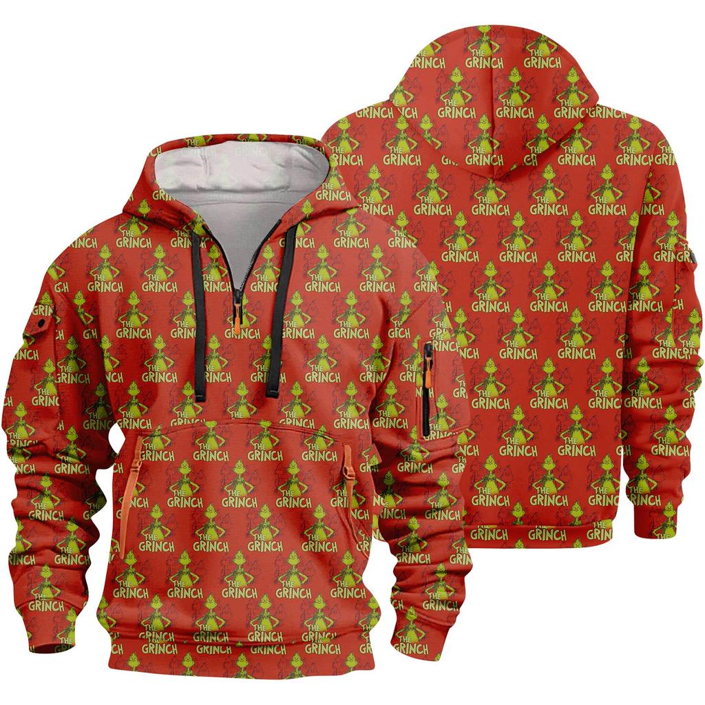 Herre Juleprint Hettegenser Halv glidelås Casual Sport Sweatshirt