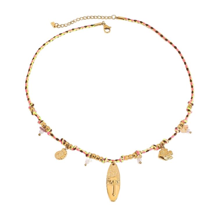 Gold Copper Fish Pendant Necklace Adjustable Braided Cord Jewelry Bohemian Oceanics Theme for Women