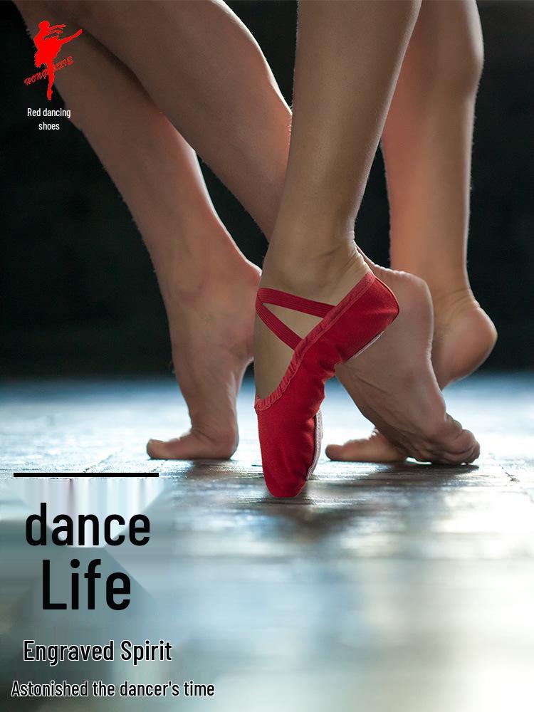Children's and Adults' Red Canvas Ballet Shoes - Soft Sole Cat Paw Design for Dance Practice