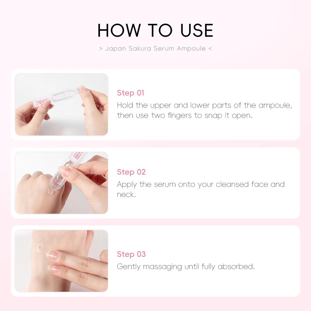 2ml*10pcs Sakura Serum Ampoule, Facial Skin Care, Including Niacinamide, Hyaluronic Acid, Etc. Hydrating and Moisturizing Essence