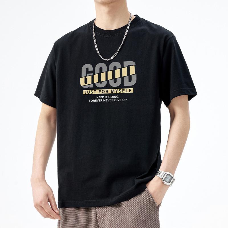 

Модная брендовая осенняя мужская футболка с коротким рукавом, мужская из чистого хлопка с круглым вырезом, плюс размер, для полных, свободная, с коротким рукавом, темно-синяя S