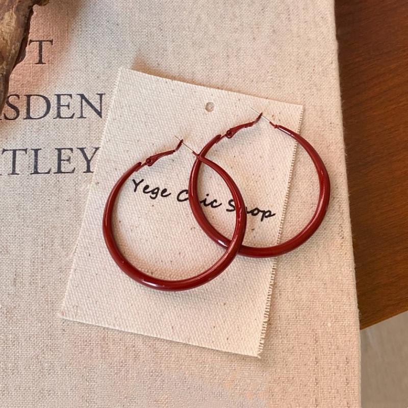 Red Ribbon Bow-knot Vintage Stud Earrings For Women Korean Fashion Autumn Winter Simple Bow Red Stud Earrings Geometric Earring