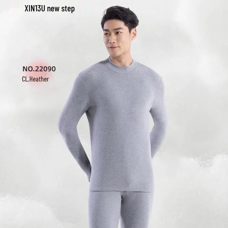 New Step Men's Fleece Lined Cotton Pajamas Set - Extra Thick Long Johns for Autumn