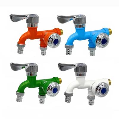 Faucet Double Outlet Dual Control Water Tap  Bathroom Hose Irrigation Fitting Plastic Connector 1/2"  Interface