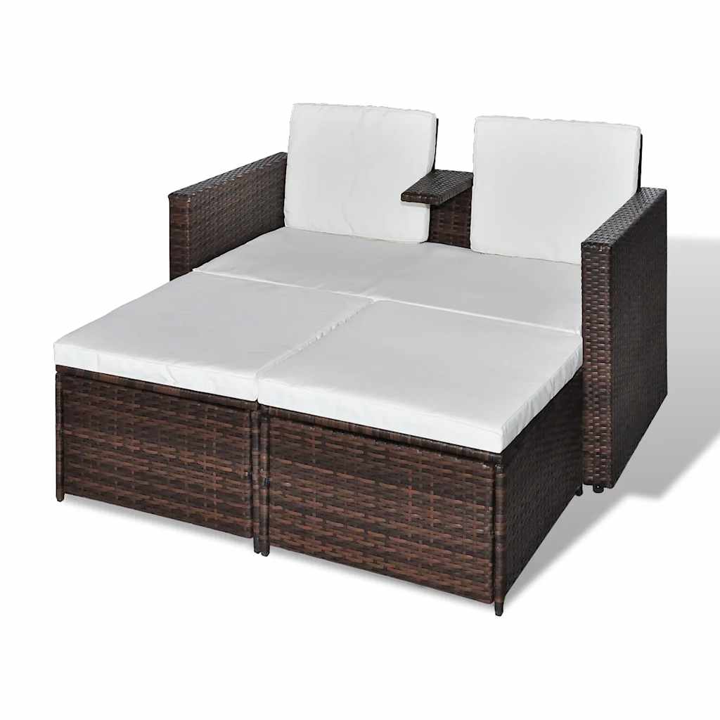 4 Piece Outdoor Lounge Set with Cushions Poly Rattan Brown