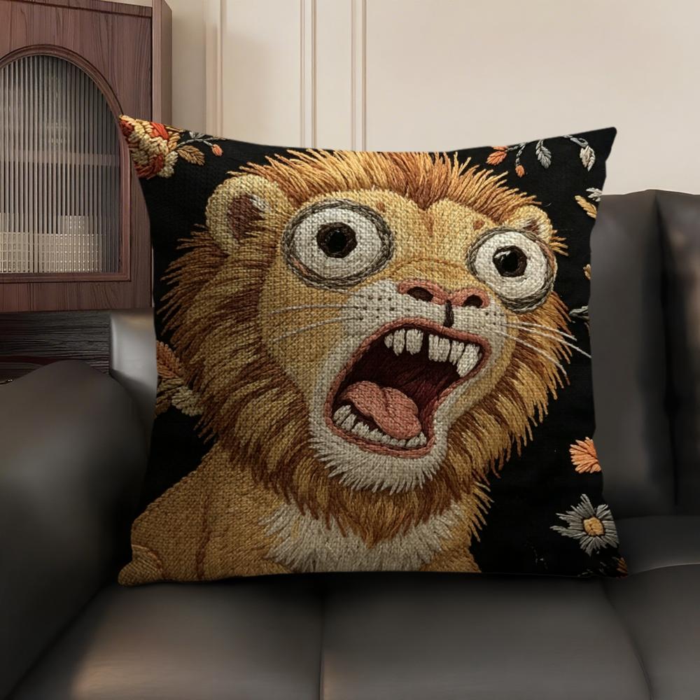2D Scream Tiere Retro Kissenbezug Natürlicher Leinen Bio-Stoff Beidseitiger Druck Sofa Heimdekor Geschenk Kissenhülle