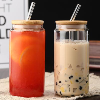 Glasbecher mit staubdichtem Holzdeckel, hitzebeständige transparente Glasflasche, Frühstücks-, Cola-, Milchtrinkbecher, Weihnachtsgeschenk