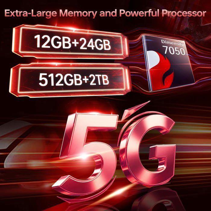 Smartphone Robuste 5G OUKITEL WP56 36+512GB 6.8''FHD+ 108MP 16000mAh Téléphone Portable Incassable Android 15 Dual SIM/NFC Rouge