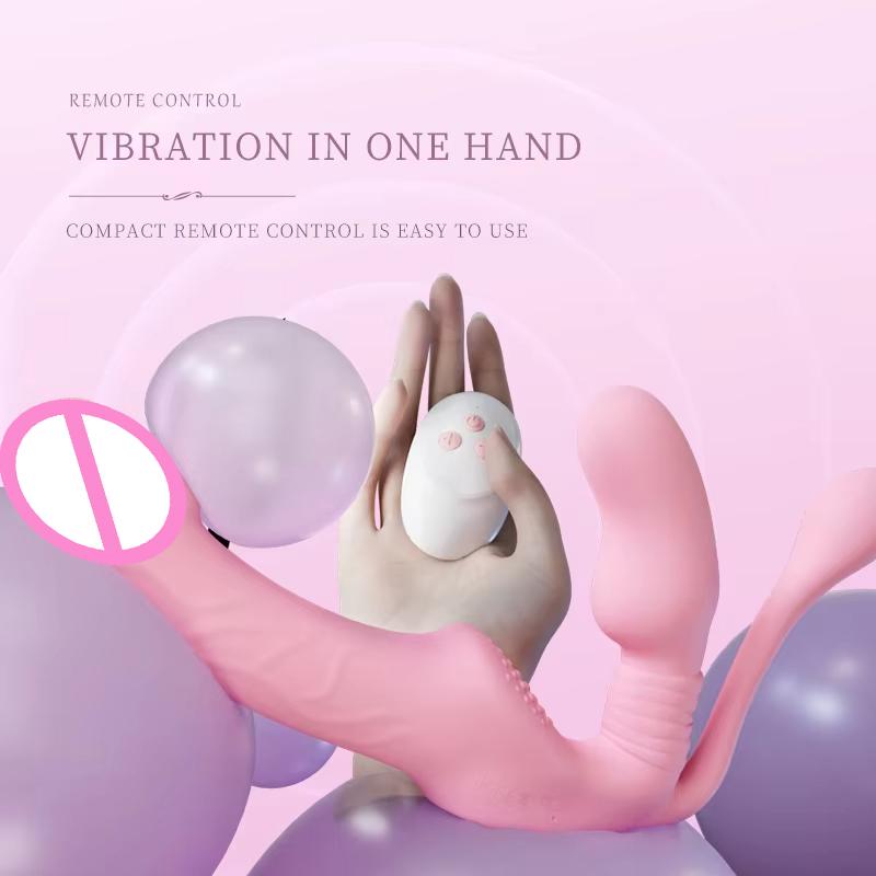 Telescopic Strapless Strap on Dildo Vibrator Anal Plug Massager Lesbian 3 in 1 Vibrator G-Spot Vaginal Stimulate Clitoris Sex Toys for Couple Lesbian