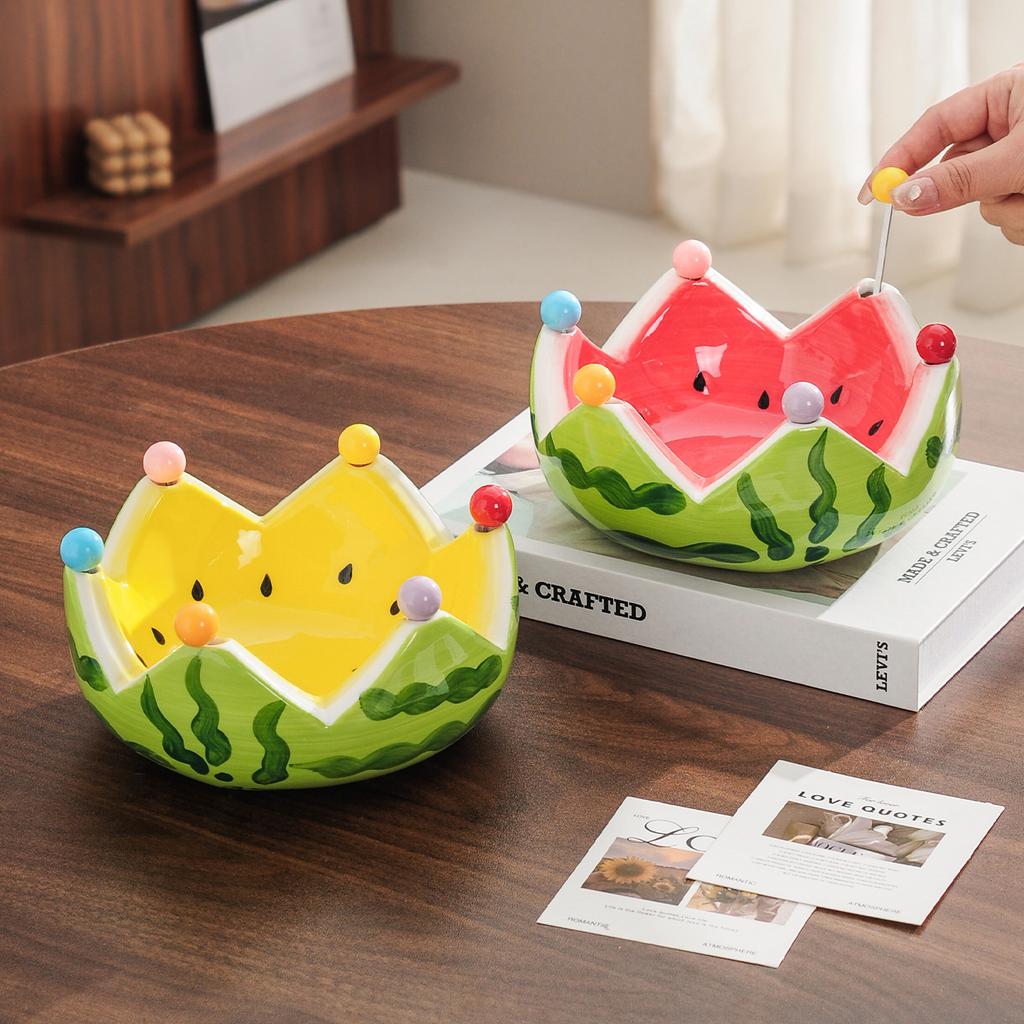 Watermelon fruit fork set, household stainless steel dessert cute storage jar fruit fork