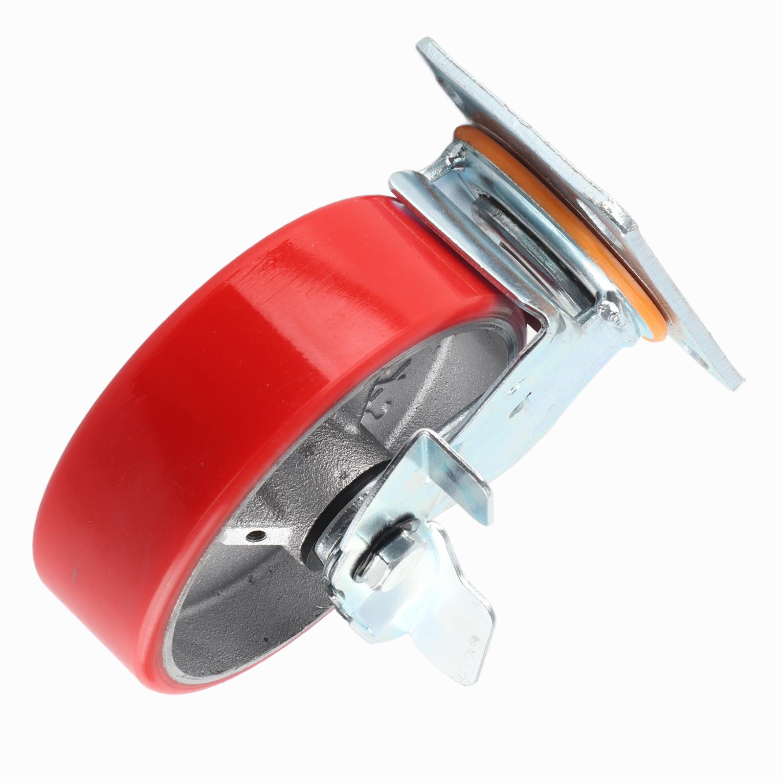 

6 Inch Brake Caster Dual Bearing Iron Core Industrial Polyurethane Wheel for Heavy Duty Vehicles