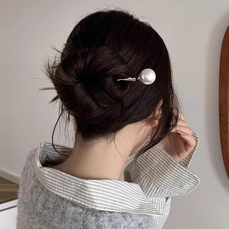 New Pearl Hair Sticks Korean Women Elegant Fashion Metal Hairpins Hair Forks Bun Headwear Ponytail Styling Hair Accessories