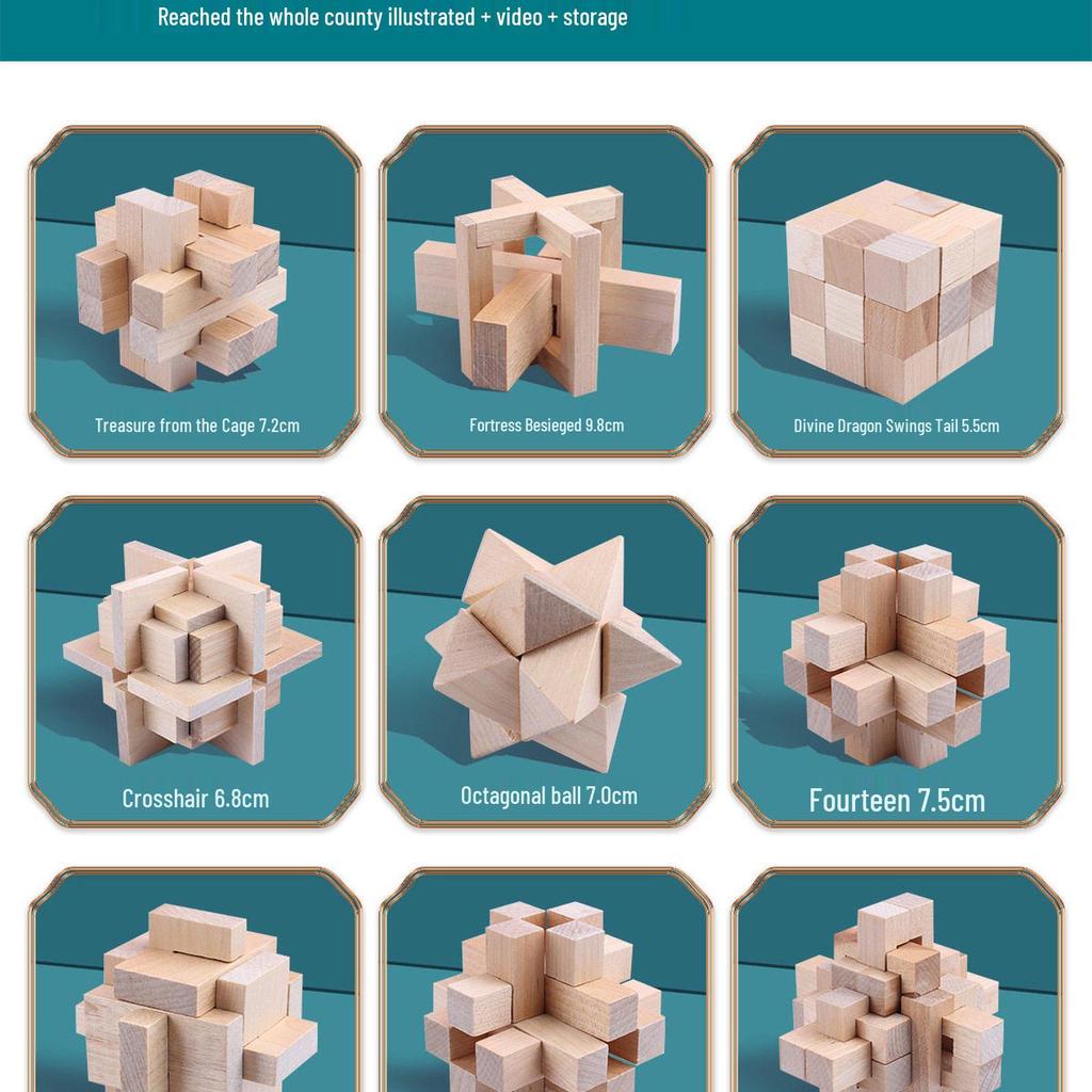 36-Piece Beech Wood Kongming Lock Set: Educational Building Blocks for Kids