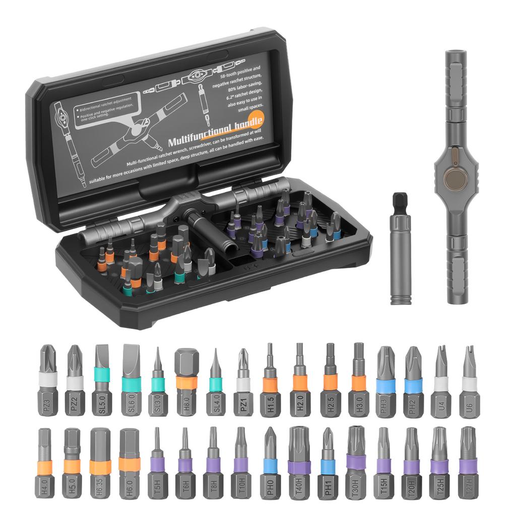 34 In 1 Ratchet Screwdriver Set Multi-functional Screwdriver Set with 32 Magnetic Drill Bits for Computer Glasses Repair Tools