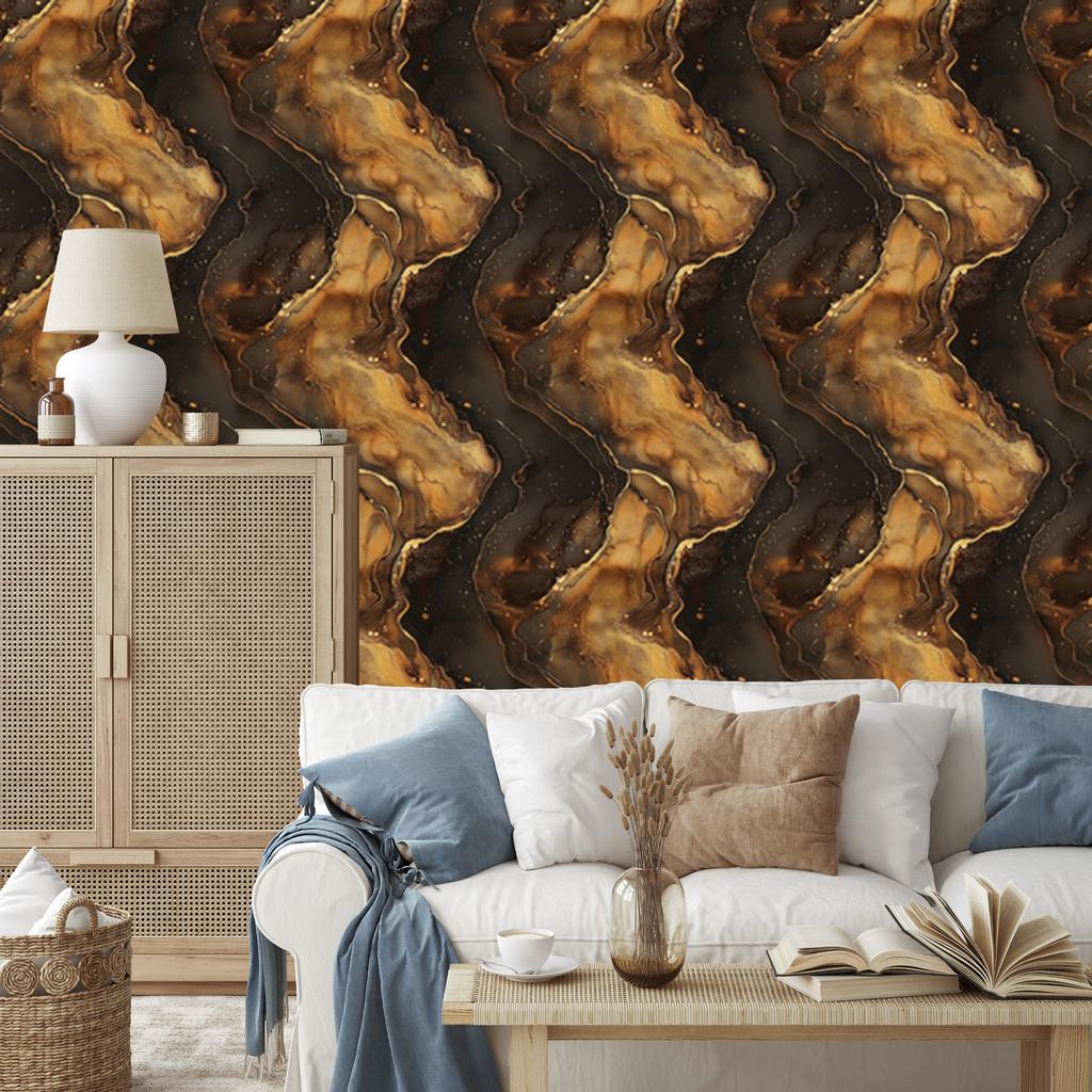 Ink Rust, Gold and Ochre Wallpaper for Living Room and Bedroom 50x1000