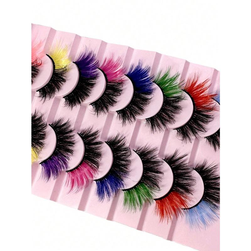 8 Pairs Colored False Eyelashes, 3D Mink Faux Lashes With Color Tips, Dramatic Fluffy Volume Strip Lashes Colorful Lash Extensions For Makeup