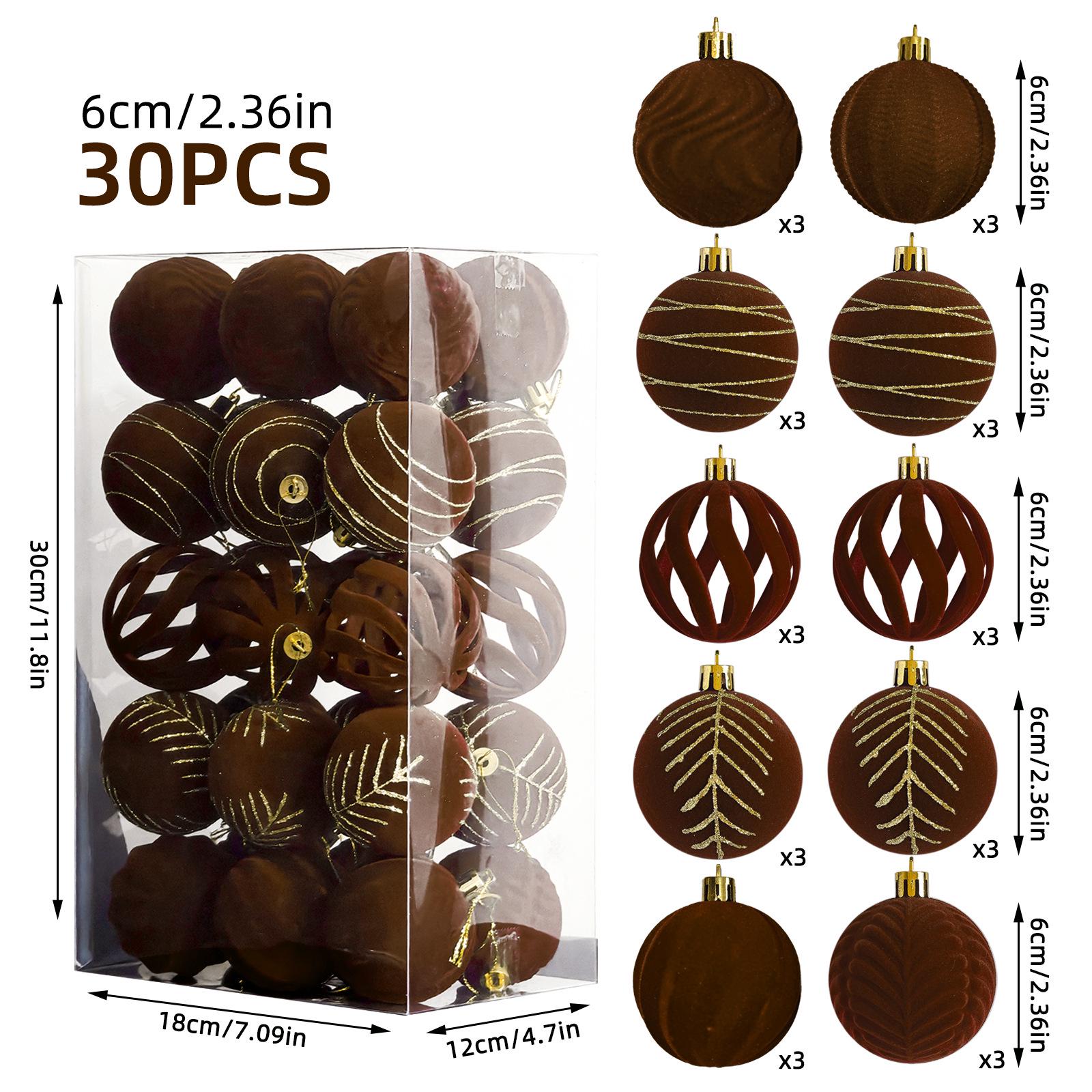 Velvet Flocked 6cm Plush Fabric Christmas Tree Ornaments, Set of 30 Pendants 6cm 30pcs boxed