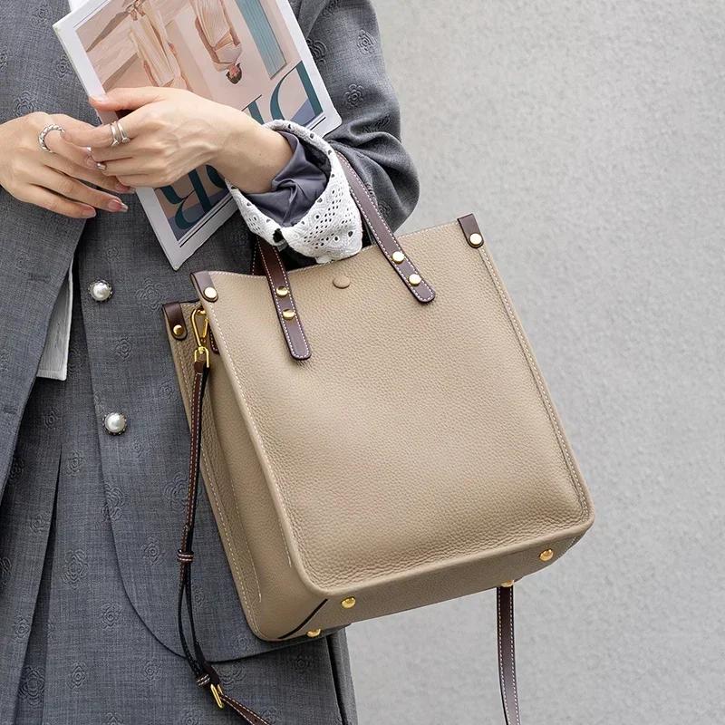 

Lady Cowhide Commuting Large Capacity Crossbody Bags Women Retro Cow Genuine Leather Shoulder Bag Female Luxury Designer Handbag 27x14x30cm хаки