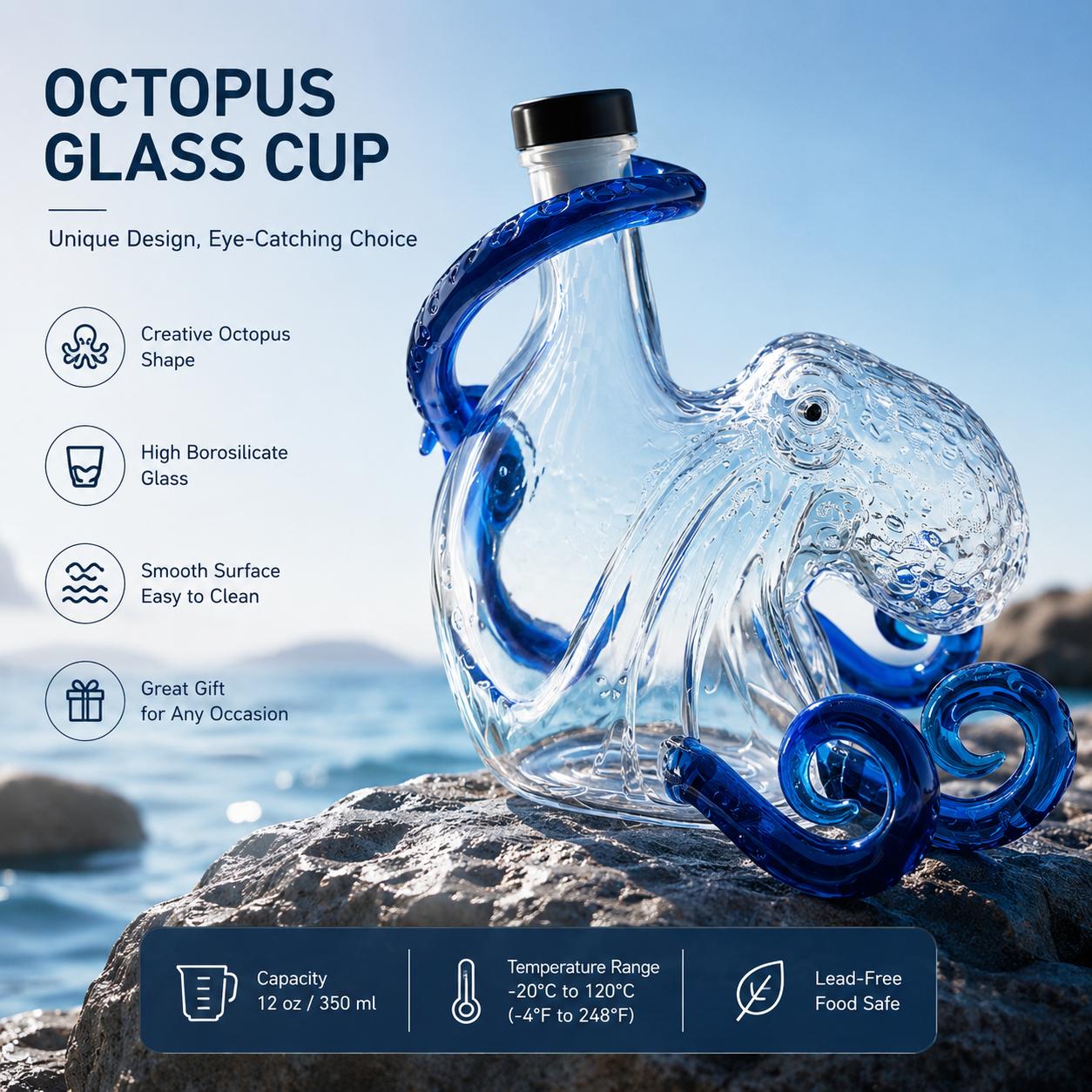 Glass Octopus Whiskey Decanter with Tentacle Handle Unique Nautical Design Handcrafted Beverage Bottle for Spirits Display and Storage One Size