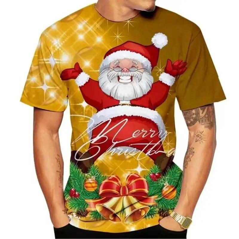 Fun Christmas T-shirt 3D Printed Santa Claus Oversized Top Y2k Top Men's Navidad TShirts Vacation Casual Harajuku Men's Clothing