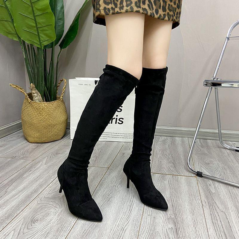 Fleece socks boots pointed over the knee boots women's 2025 new autumn and winter elastic thin thick heel thin leg high heel boots