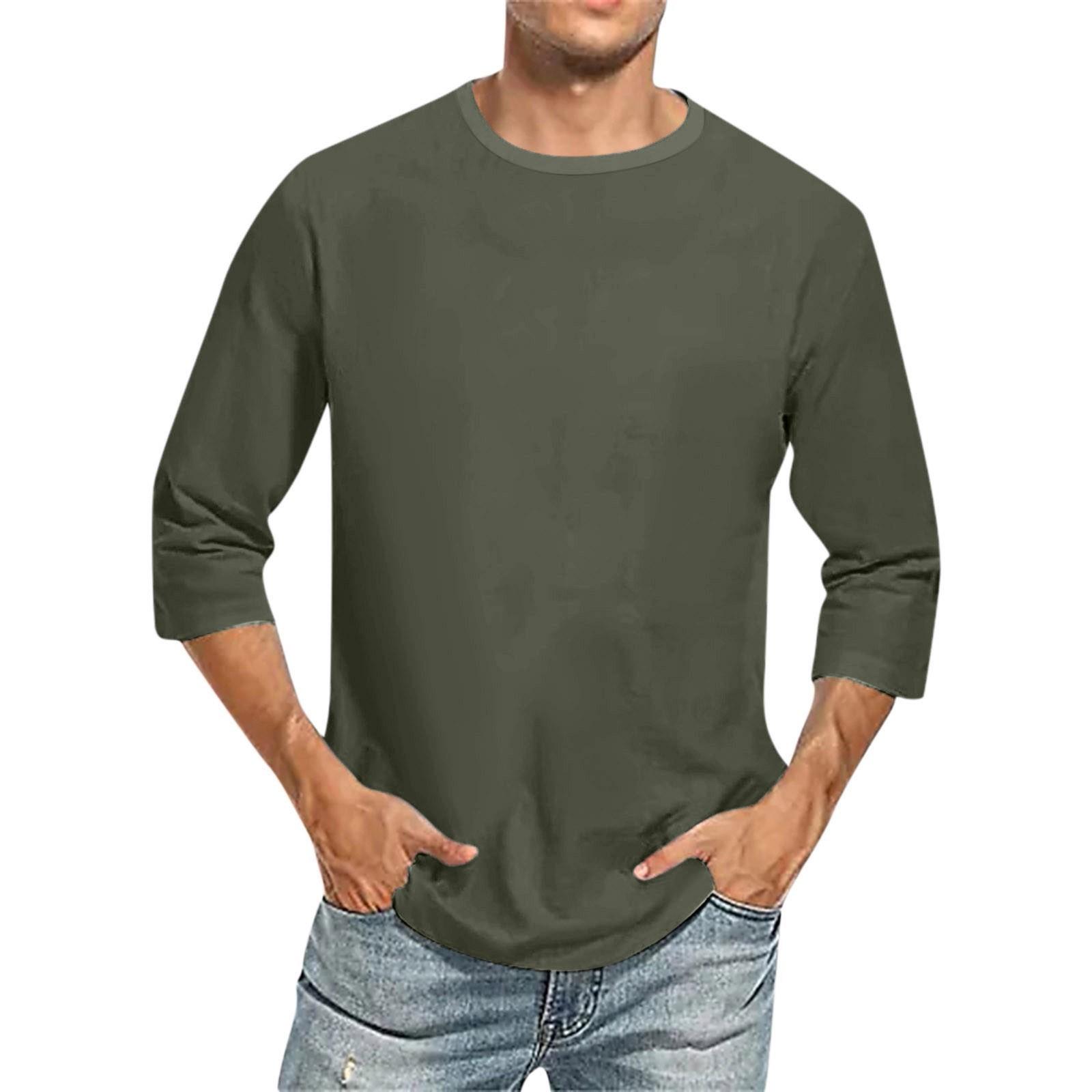 

Мужская однотонная футболка с круглым вырезом и рукавами три четверти M