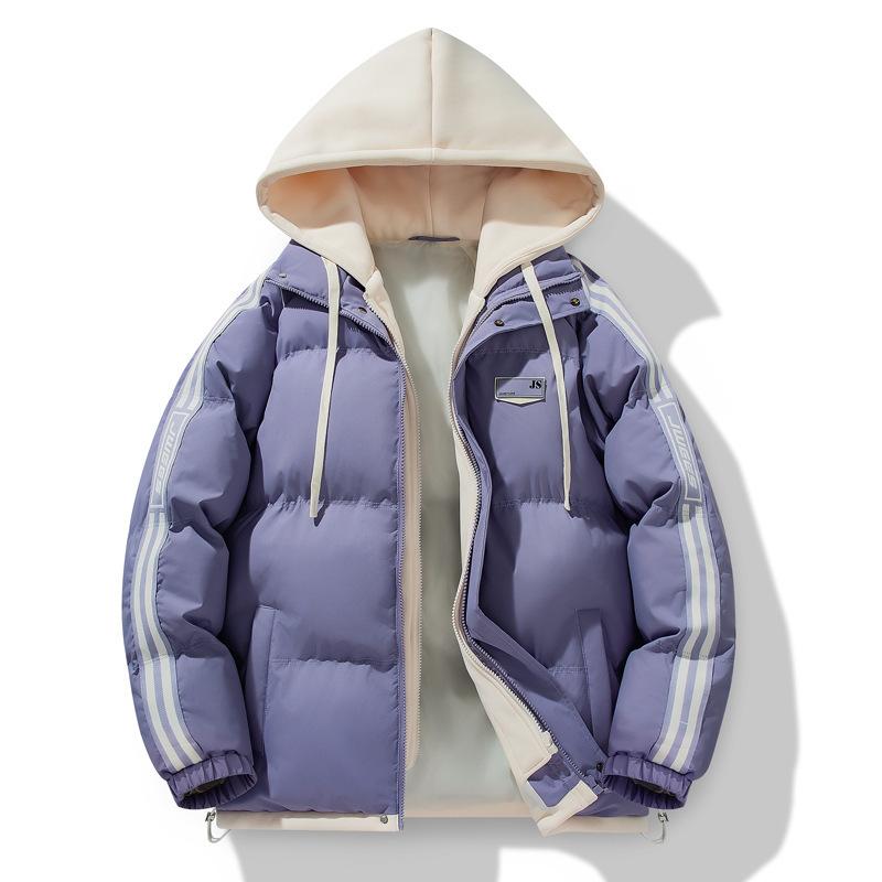 

Cotton-padded men s fake two-piece hooded trendy brand thickened thermal cotton clothes jacket men s cotton-padded jacket 3XL фиолетовый