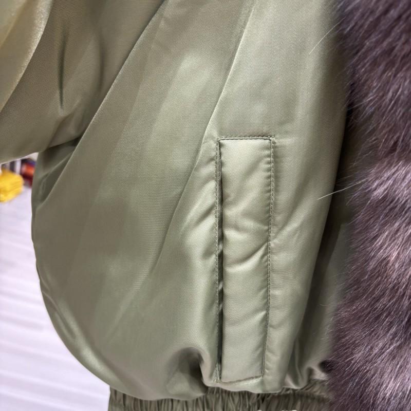 Womens Short Down Coat With Real Fox Fur Collar 90% White Duck Fill V-Neck Mid-Length Winter Outerwear