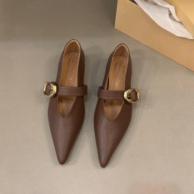 Fashion SUOJIALUN Women Flat Shoes Fashion Pointed Toe Shallow Slip On Ladies Dress Ballet Shoes Flat Heel Ladies Casual Mary Jane Shoes